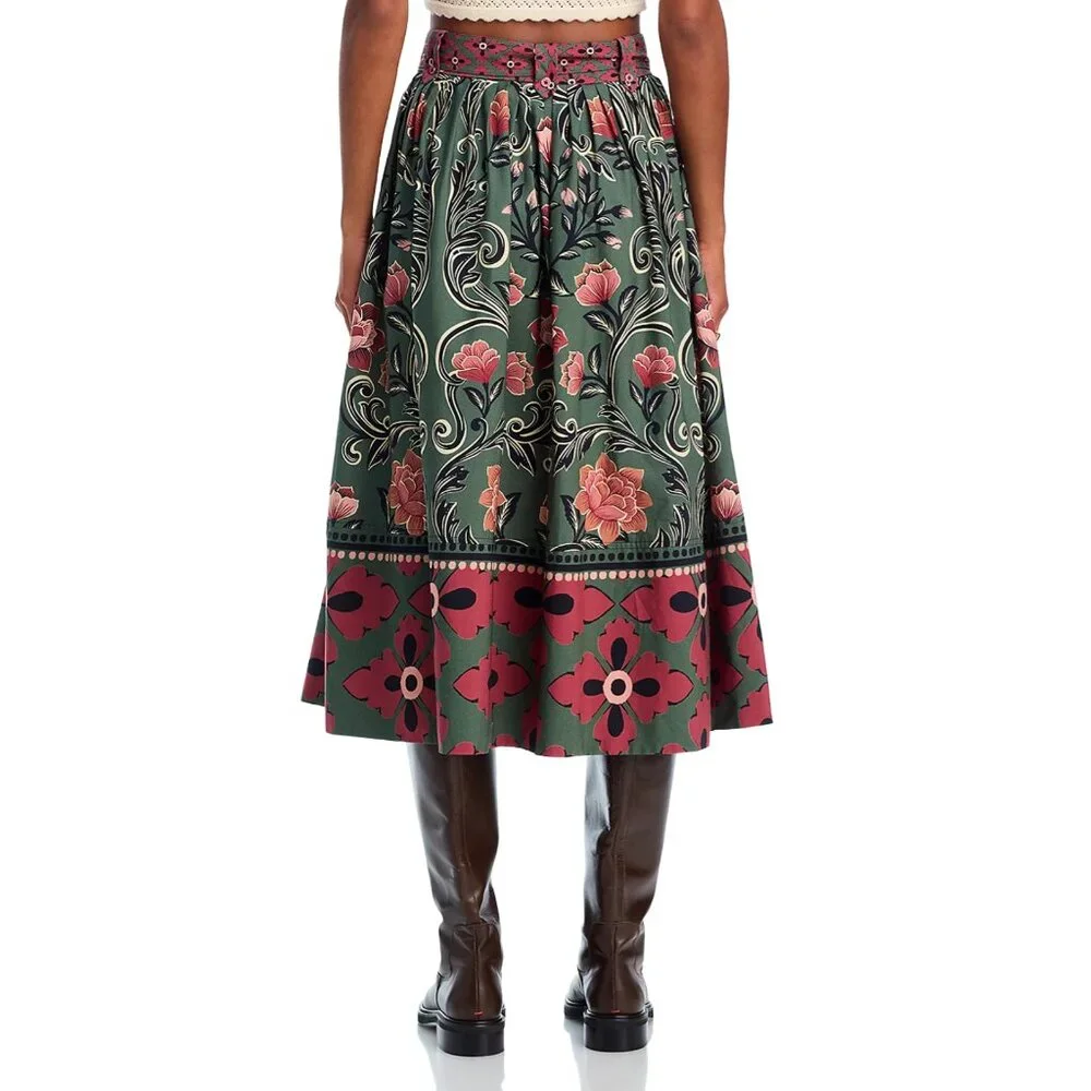 FARM Rio Arabesque Floral Green Buttons Midi Skirt, NWT π§π· - Picture 3 of 16